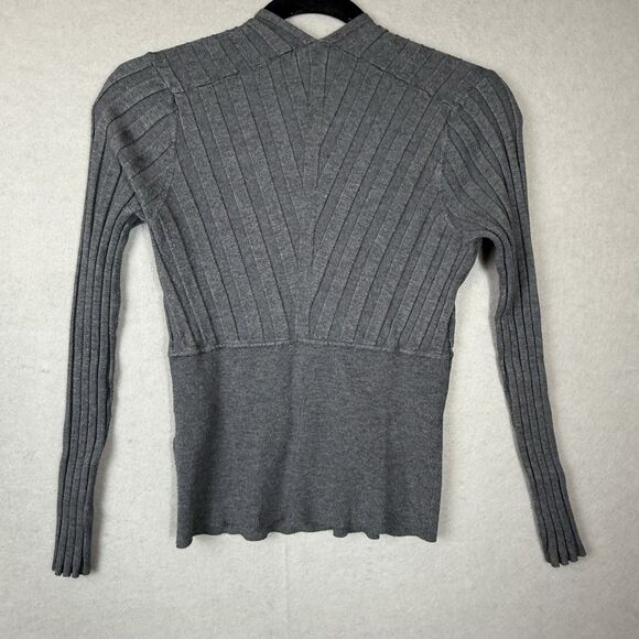 INC Sweater Size M Gray Ribbed Fitted Y2K 90s Faux Wrap V-Neck Babydoll Empire - Picture 5 of 5